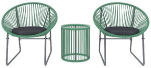 Outsunny Set mobili da esterno 3 pezzi, 1 Tavolo, 2 Sedie, Piano in vetro, Rattan sintetico avvolto intorno a telai in acciaio, Cuscini soffici, Verde