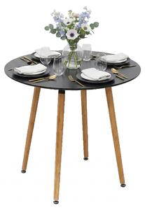 Tavolo da pranzo Relaxdays, rotondo, A x P: 75 x 80 cm, MDF e bambù, per 4 persone, tavolo da pranzo in stile scandinavo, nero/naturale