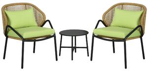 Outsunny Gruppo di Mobili da Giardino in Rattan, 3 Pezzi, Cuscini per Seduta e Schienale, Rattan Sintetico, Struttura Metallica, Verde