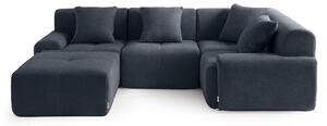 DIVANO ANGOLARE MODULARE MILYSOFA SOFAMOUS, 4 posti, con chaise longue, rivestito in tessuto di chenille, colore blu-grigio