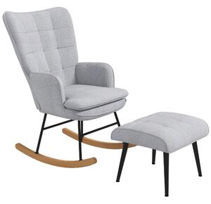 HOMCOM Sedia a Dondolo con Pouf Design Scandinavo, Sedia a Dondolo con Poggiapiedi, Legno di Faggio, Trapuntatura, 64 cm x 89 cm x 90 cm Grigio Chiaro