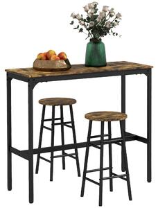 HOMCOM Set da tavolo da bar con 2 sgabelli in stile industriale 2 sgabelli con tavolo, design industriale, 3 pezzi, Marrone + Nero