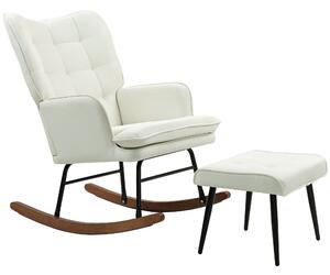 HOMCOM Poltrona a Dondolo con Poggiapiedi, sistema di dondolo morbido, Effetto Lino, 64 x 89 x 90 cm, Crema