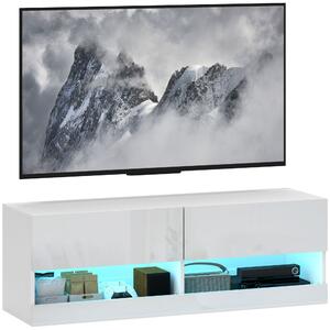 HOMCOM Mobile TV sospeso con illuminazione LED, 16 modalità lampeggianti, Mobile TV montato a parete, Mensole aperte, 120 x 35 x 40,5 cm, Bianco