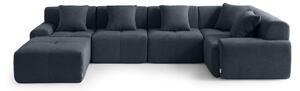 DIVANO ANGOLARE MODULARE MILYSOFA SOFAMOUS, 5 posti, con chaise longue, rivestito in tessuto blu-grigio mélange