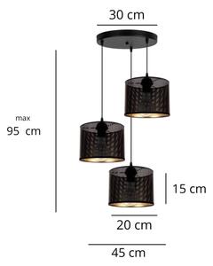 Lampadario a sospensione con filo ALDO 3xE27/60W/230V diametro 45 cm nero