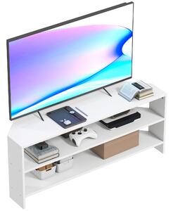 Mobile TV ad Angolo per 47" Max 110x36x45 cm con 2 Ripiani a Giorno in Legno Bianco