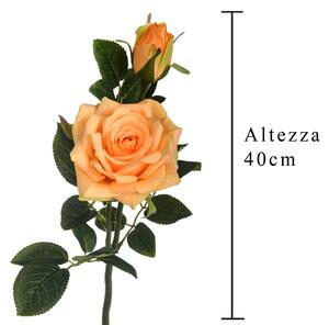 3 Rose X 2 Artificiali con Gambo Corto Altezza 40 cm Arancio