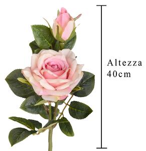 3 Rose X 2 Artificiali con Gambo Corto Altezza 40 cm Rosa