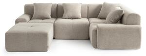DIVANO ANGOLARE MODULARE MILYSOFA SOFAMOUS, 4 posti, con chaise longue, rivestito in tessuto di ciniglia color sabbia