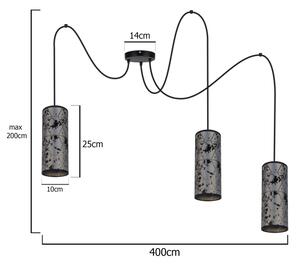 Lampadario a sospensione con filo AVALO 3xE27/60W/230V ragno grigio/nero