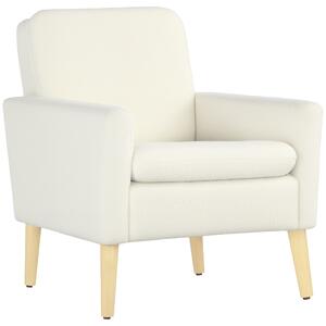 HOMCOM Poltrona Moderna Imbottita in Pile per Salotto e Camera da Letto, Gambe in Legno, 75x78x81 cm, Bianco Crema|Aosom