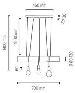 Spot-Light 68304304 - Lampadario a sospensione con filo TRABO 3xE27/60W/230V