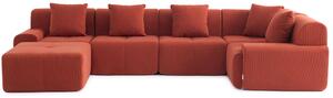 Divano angolare modulare Milysofa Sofamous, 5 posti, con chaise longue, rivestito in tessuto corduroy color terracotta