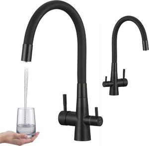 Rubinetto da cucina Riveco in nero con filtro dell'acqua e bocca flessibile