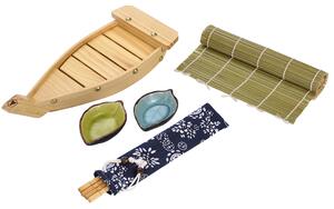 Set Sushi con Barca in Legno Bacchette e Tappetino in Bambù