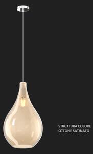 Sospensione ottone sat. 1 luce vetro grande ambra 1193os-sg-am