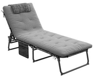 Outsunny Lettino da Giardino Pieghevole e Reclinabile con Tasca Laterale, 68x189x30 cm, Nero e Grigio