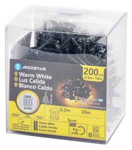 Aigostar - LED Catena luminosa per esterni 200 LED/8 funzioni 3xAA 10,3 m IP44 bianco caldo