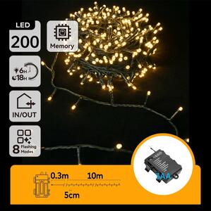 Aigostar - LED Catena luminosa per esterni 200 LED/8 funzioni 3xAA 10,3 m IP44 bianco caldo