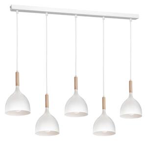 Lampadario a sospensione con filo NOAK 5xE27/60W/230V bianco/legno