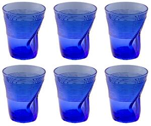 Set 6 Bicchieri Accartocciati 36 cl Ø9 cm in Vetro Pressato Kaleidos Blu