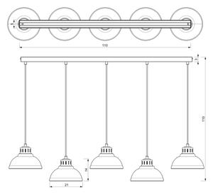 Lampadario a sospensione con filo SVEN 5xE27/15W/230V rosso