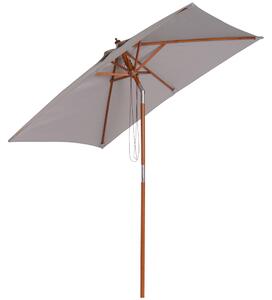 Outsunny Ombrellone da Giardino Inclinabile 2x1.5m, 6 Stecche, Palo in Legno e Apertura a Corda, Grigio|Aosom