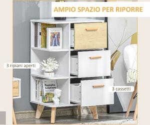 HOMCOM Mobiletto Multiuso con 3 Ripiani Aperti e Cassetti, Mobile per Soggiorno, Cucina, Ufficio in Legno Bianco, 60x40x100cm