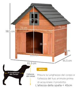 PawHut Cuccia Rialzata per Cani Casa per Cani fino a 30 kg in Legno 81.3x91.5x98.5 cm