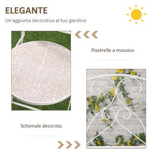 Outsunny Set da Giardino 3 Pezzi, Design a Mosaico, 2 Sedie Pieghevoli e Tavolino Rotondo, in Metallo e Ceramica, Bianco