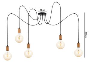 Lampadario a sospensione con filo MIROS 5xE27/60W/230V ragno nero/rame