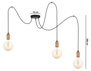 Lampadario a sospensione con filo MIROS 3xE27/60W/230V ragno nero/rame