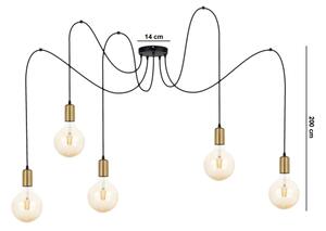 Lampadario a sospensione con filo MIROS 5xE27/60W/230V ragno nero/oro