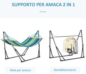 Outsunny Supporto con Amaca Autoportante Pieghevole, Amaca in Cotone e Struttura in Acciaio, Capacità max. 120kg, 270x100x94cm