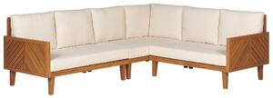 Set divani da giardino in legno di acacia cuscini beige chiaro 4 posti con tavolino design moderno set conversazione per esterni Beliani