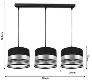 Lampadario su filo MILO 3xE27/60W/230V argento/nero