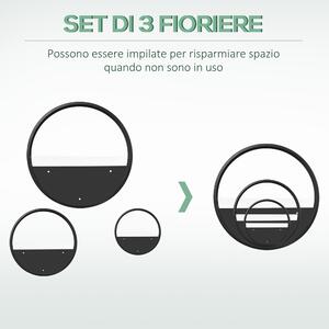 Outsunny Set 3 Fioriere Balcone, Montaggio Parete, Versatili per Interni/Esterni, Ф30.5x5/Ф20.5x5/Ф15.5x5 cm