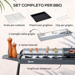 Outsunny Barbecue a Carbonella con Griglia e Piastra in Acciaio con Ripiani Laterali, 113x59x83.5cm, Nero