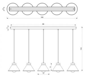 Lampadario su corda DEMET 5xE27/60W/230V nero/dorato