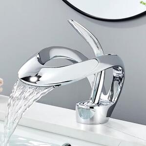 Rubinetto per lavabo a cascata, con comando monocomando, in cromo