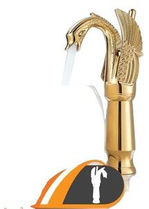 Miscelatore per lavabo Goldener Schwan, design elegante, struttura in ottone resistente, rubinetto per acqua calda e fredda, finitura dorata