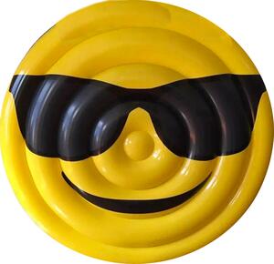Materassino Gonfiabile Ø150 cm in PVC a Forma di Emoji Ranieri Face Occhiali Giallo