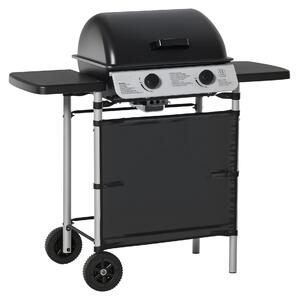 Barbecue a gas - Griglia affumicatrice - con 2 bruciatori - Tavolo da barbecue bilaterale - Griglie - Ruote