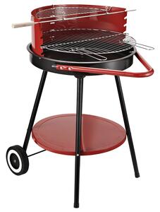 Barbecue a Carbone Carbonella con Ruote Nero e Rosso 67x51x82 cm