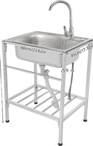 Lavello industriale, struttura in acciaio inossidabile, rubinetto per acqua calda e fredda, colore argento