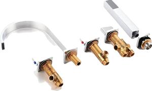 Set di rubinetteria per bagno, design a 5 fori, miscelatore moderno con doccetta manuale, finitura cromata