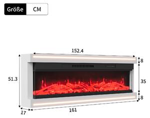 Camino elettrico, 60 pollici, realizzato in MDF, da montare a parete o da utilizzare come elemento d'arredo autonomo, con effetto fiamma 3D realistico, in stile moderno minimalista