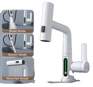 Rubinetto da cucina, display digitale intelligente, funzione estraibile, bianco