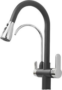 Rubinetto da cucina, design a doppia maniglia, funzione spray estraibile, cromo nero